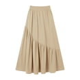 thumbnail image 6 of QATAINLAV Women's Boho Maxi Skirts High Waist Pleated A-Line Flowy Swing Asymmetric Tiered Long Skirts with Pockets Beige S, 6 of 8