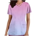 thumbnail image 3 of YOIAVAIOY Hot Pink Trendy Tops for Women Summer Short Sleeve V Neck Nursing Shirts Gradient Fashion Going Out Casual Work Uniform XXL, 3 of 5
