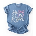 thumbnail image 7 of He Is Risen Christian Shirt for Women - Pearl Bow Easter Faith Graphic Tee Blue Jean Shirt Adult Large, 7 of 7