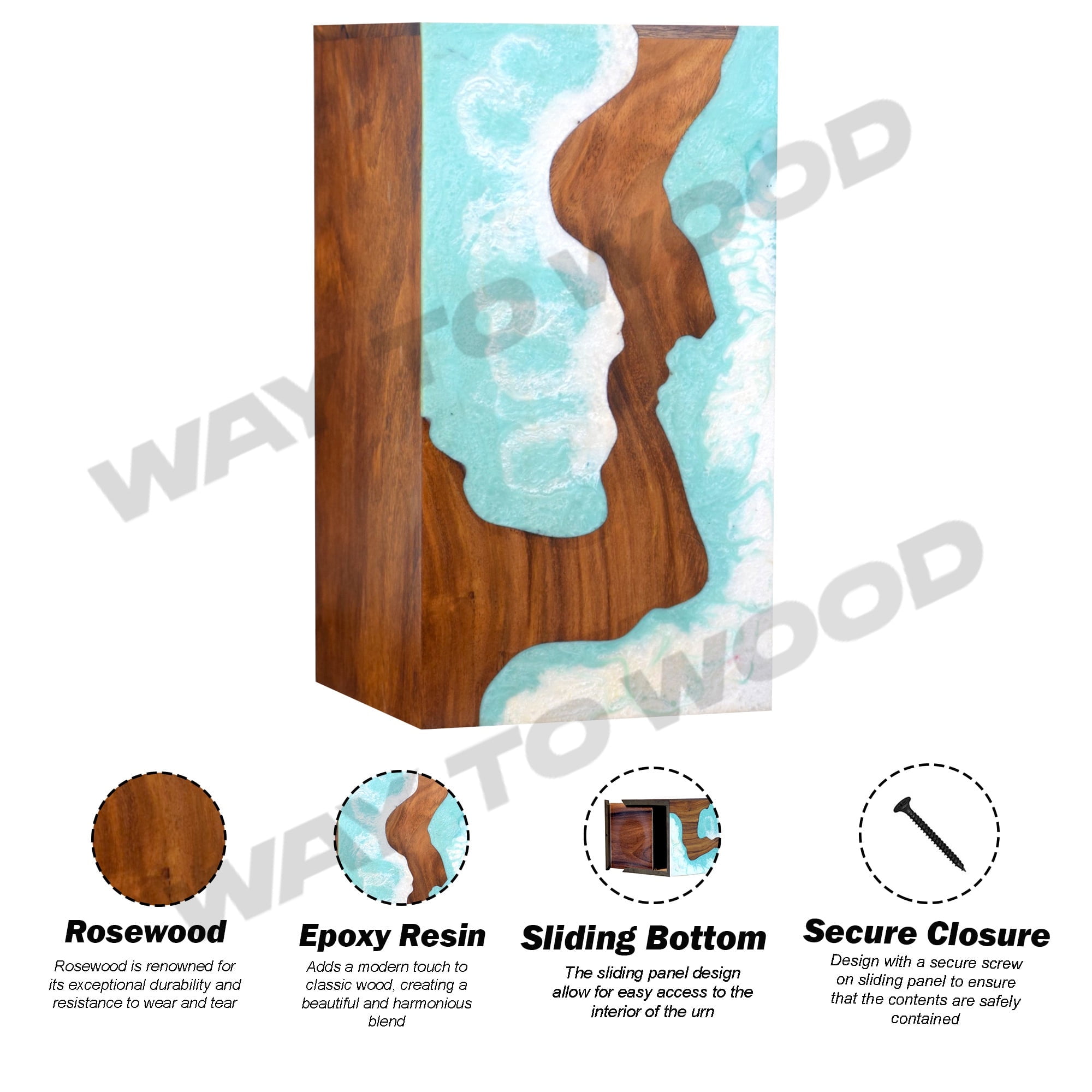 Wooden Urn for Human Ashes Adult Male, Female – Personalized Cremation Urns - Ocean Wooden Resin Urn for Burial & Home Memorial - Decorative Urn Box for Pet Ashes