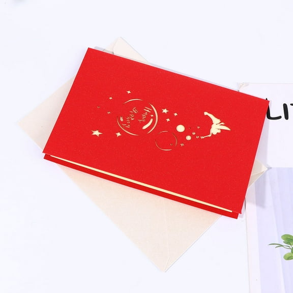 MLINS Happy Birthday Greeting Card with Lovely 3D Fairy Design Made of Paper for Greeting in Red 3pcs