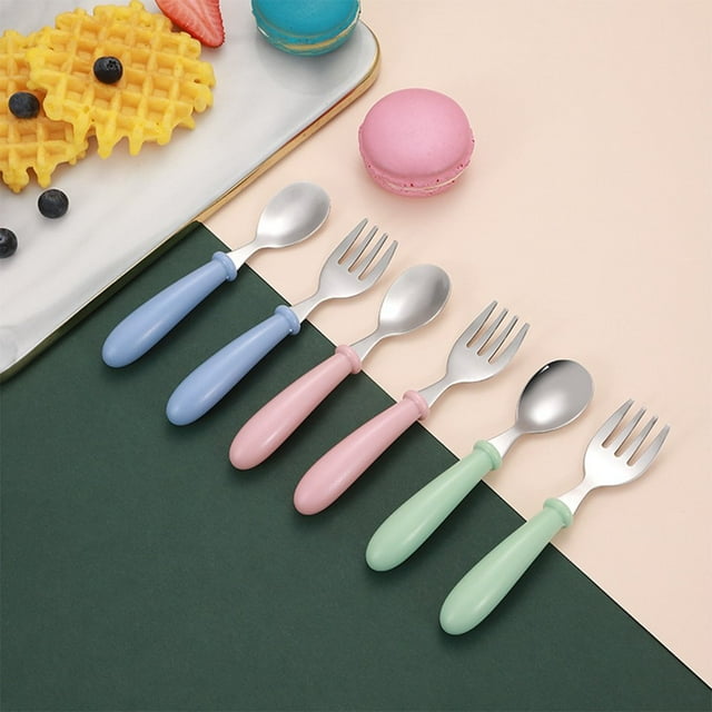 YOPTOP 6Pcs Toddler Utensils Kit Stainless Steel Baby Forks Spoons with 3 Cute Forks 3 Children Spoons Food Feeding Spoon Fork Cutlery