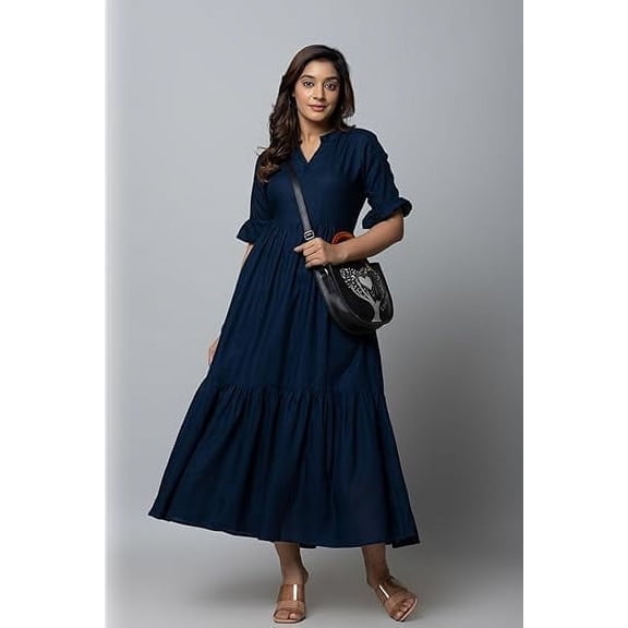 Dresses for Women Casual Maxi Dress Bell Sleeve All Season Navy Blue