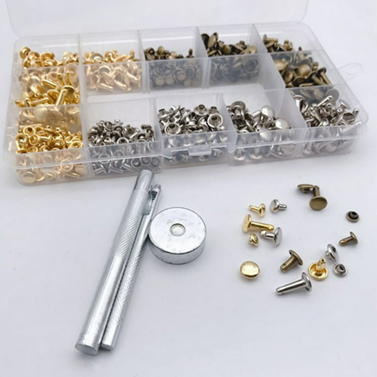 Leather Rivets Kit,360 Sets Double Cap Brass Rivets Leather Studs with  Setting Tools for Leather Repair & Crafts,4 Colors&3Sizes