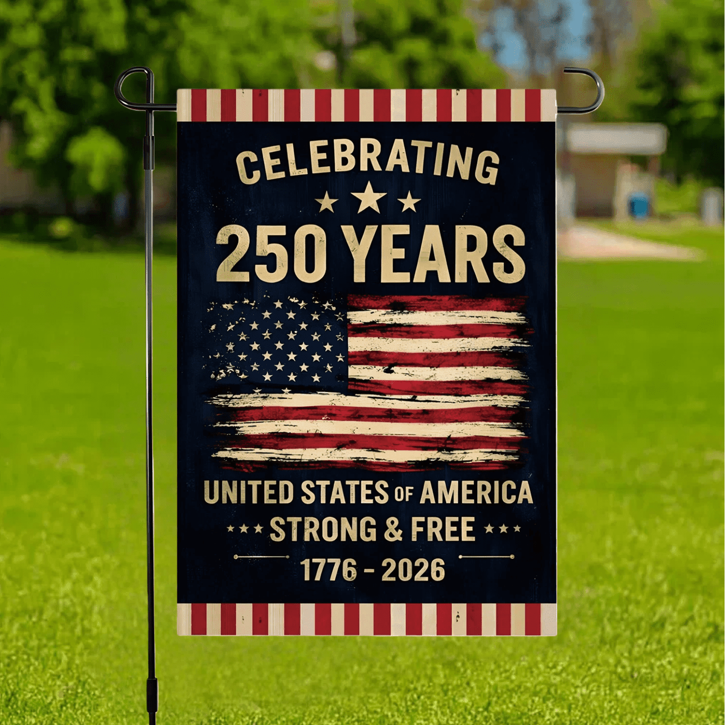 10pcs 250th Anniversary Flag Doubleside Linen Celebrating 250 Years Anniversary Flags Retro 1776-2026 Patriotic Flags for Outdoor Lawn Garden Decor