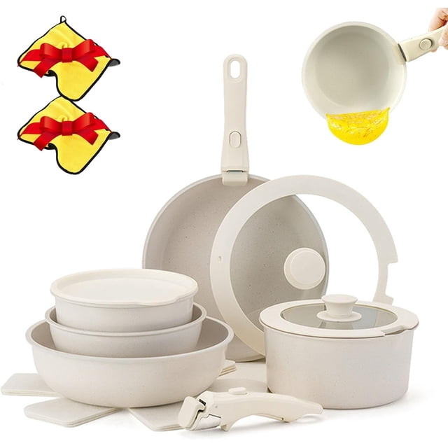 Gourmetific Cookware Set, Gourmetific Cookware, Gourmetific, 5/9/11/15 Piece Nonstick Maifan Cookware Set with Detachable Handle, 2025 Upgraded Ceramic Cookware Set (9PCS)