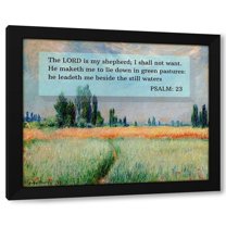 ArtsyQuotes 14x12 Black Modern Wood Framed Wall Art Titled - Bible Verse Quote Psalm 23, Claude Monet, The Wheat Field
