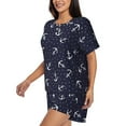 thumbnail image 2 of Rateoe Anchor Pattern Women's Short-Sleeved Pajama Set - 2 Piece Soft and Lightweight Sleepwear Set-Small, 2 of 7