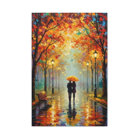 Autumn Rain Couple Wall Art Print, Romantic Landscape Decor