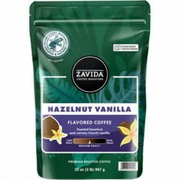 Zavida Coffee Whole Bean Coffee, Hazelnut Vanilla, 32 oz..pack of 2