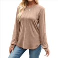 thumbnail image 3 of Camisas de Larga para Mujer, Moda Otoño 2025, Camisas Formales Informales, Blusas Tipo Túnica Plisadas con Cuello Redondo. Caqui XXL, 3 of 10