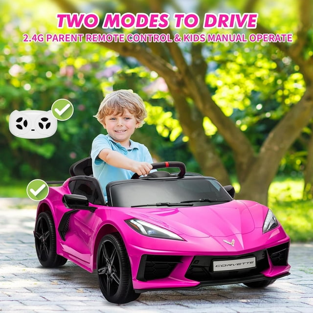 EastVita 12V Ride On Car, Sports Corvette Electric Car Toy, Remote, Rose Red