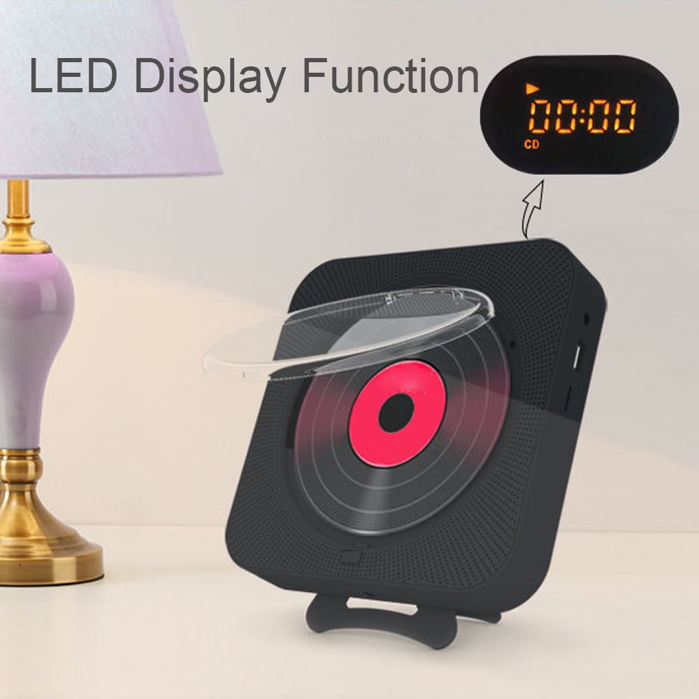 MEGICOT Bidirectional Bluetooth Wall Mountable CD Player Built-in Speakers, Portable Music Player with Dust Cover Remote Control, Support FM Radio USB flash Micro SD AUX Play