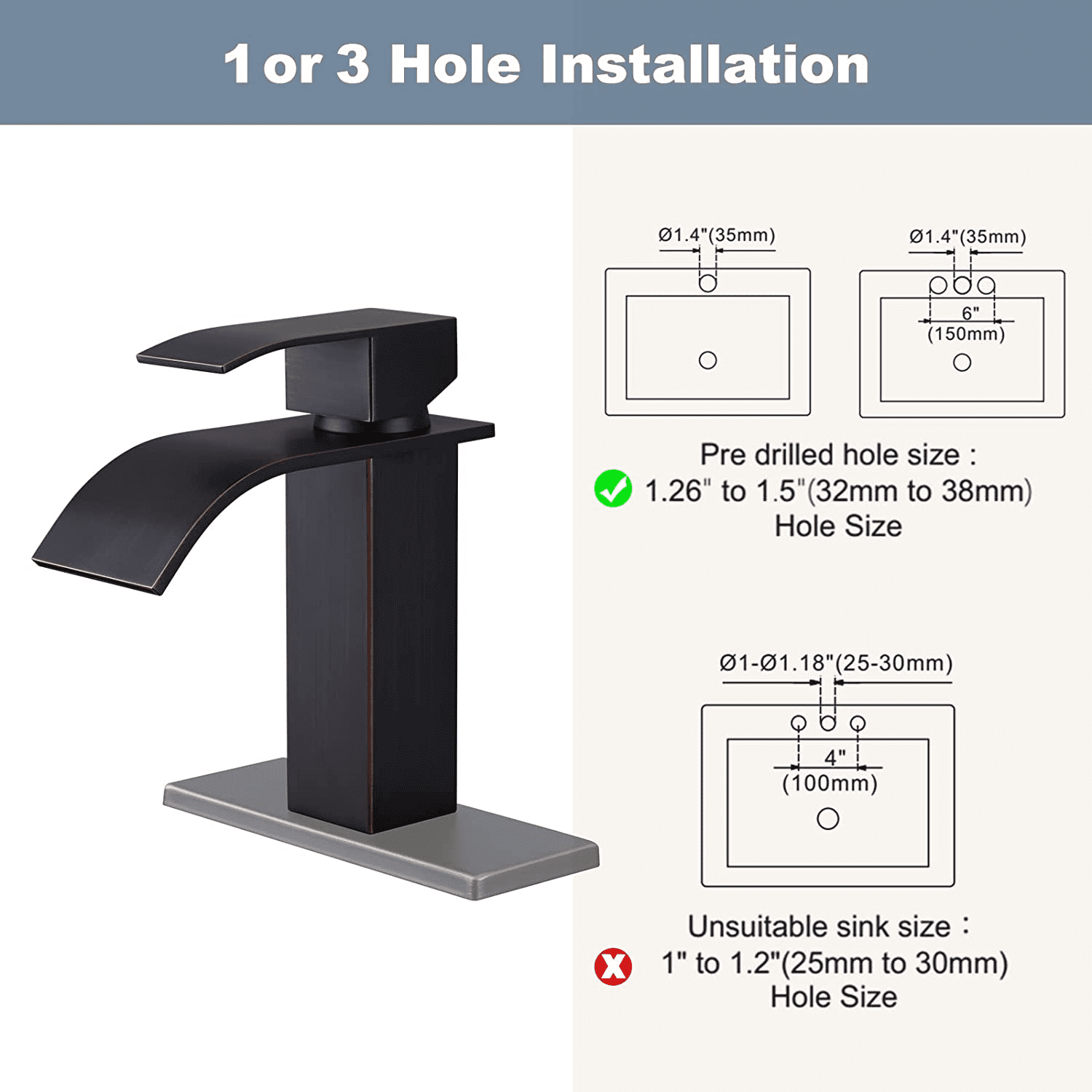 WOWOW Oil Rubbed Bronze Bathroom Faucet Waterfall Spout Faucet for Bathroom Sink Single Handle Mixer Tap
