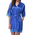 thumbnail image 2 of Women Bathrobe Solid Color Belt Cardigan Lace Lady Pajamas for Spring, 2 of 7