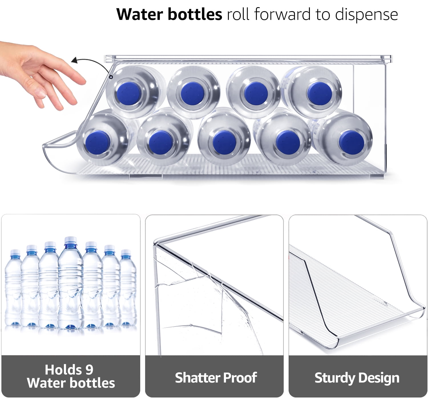 Sorbus Fridge Bottle Organizer with Lid, Holds 9 Bottles, Stackable Clear Plastic (4 Pack)
