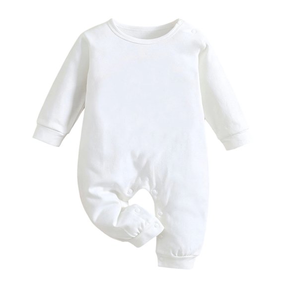 NOEGOEU Baby Boy Girl Romper Long Sleeve Soft Basic Jumpsuit Outfits 0-24 Months (White,12-24Months)