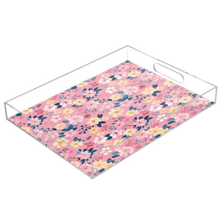 

Acrylic Tray 15.7*11.8*1.9 Inch Transparent Tray Food Tray Tea Cup Tray Serving Trays Cosmetics Storage Kitchen Table Bathroom Sundry Storage Seamless Flower