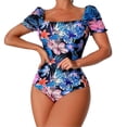 thumbnail image 1 of PEASKJP Womens Fashion One Piece Swimsuit Short/Long Sleeve Rash Guard Swimwear Ruffle Bathing Suit, Hot Pink L, 1 of 5