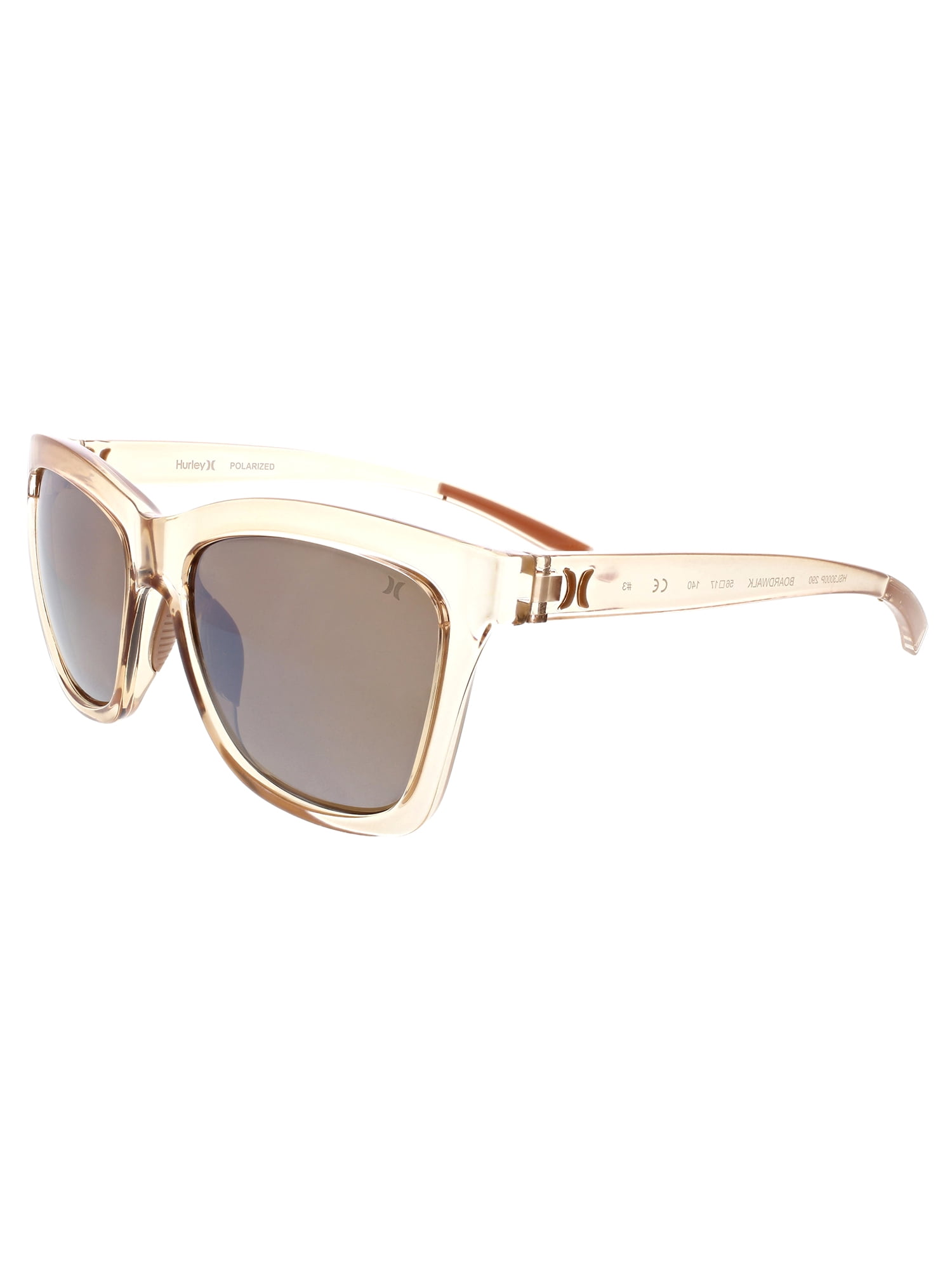 HURLEY BOARDWALK - HSL3000PS_290, SQUARE SUNGLASS, CRYSTAL SAND FRAME & SOLID BROWN W/ LIGHT SILVER FLASH POLARIZED LENS + AR COATING