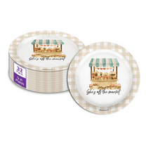 Birthday Galore Fresh off The Market Bridal Shower - 32 Piece Disposable Party Supplies - Beige Gingham Bridal Shower Decorations - Round Party Plates - Large 9" Paper Plates In Bulk