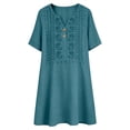 thumbnail image 5 of ClodeEU Women's V Neck Embroidered Short Sleeve Mini Dress,Casual Loose Dress with Pockets Blue,Women's Plus S, 5 of 6