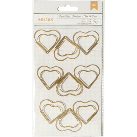 Designer Desktop Essentials Jumbo Paper Clips 9/Pkg-Heart, Pk 3, American Crafts
