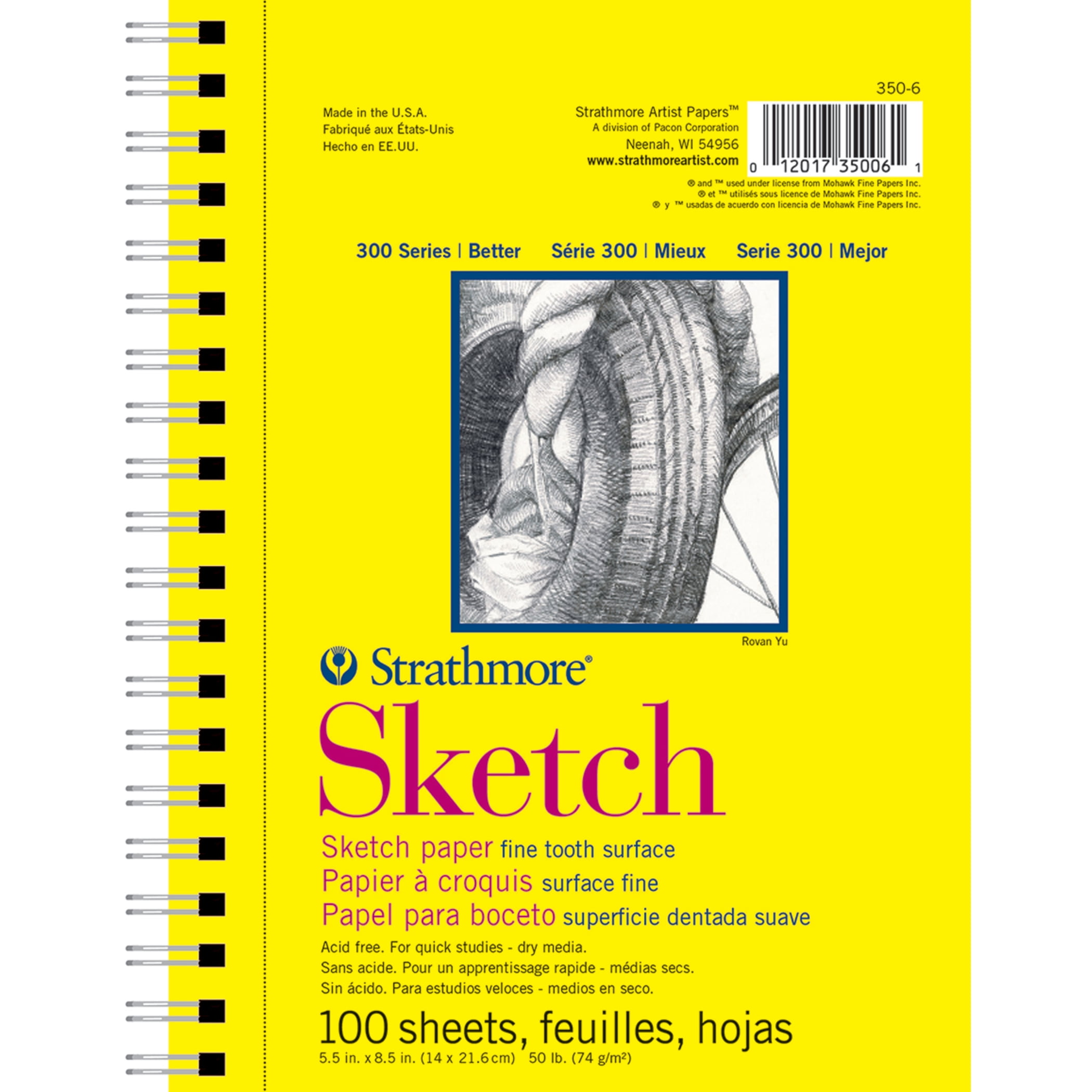 Strathmore 300 Series Sketch Pad, Side Wire Binding, 100 Sheets, 5.5x8.5 inch, Pack of 3