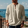 thumbnail image 6 of Mens Casual Beach T-Shirts Lace Up V Neck Long Sleeve Blouse Loose Fit Lightweight Solid Color Tops, 6 of 7
