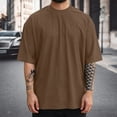 thumbnail image 2 of NinXxx Men's Fashion Short Sleeve Oversize Solid Casual Tee Brown XXXL, 2 of 4