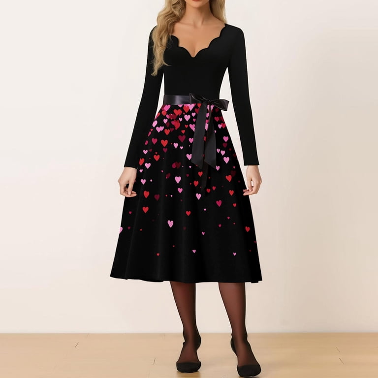 Yifymode Valentines Day Dresses Fit and Flare Dress with Heart Print Pattern Ribbon Waist for Women Vintage Pink XL, Women's Yifymode Valentines Day Dresses Fit and Flare Dress with Heart Print Pattern Ribbon Waist for Women Vintage Pink XL, Women's