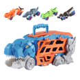 thumbnail image 3 of Camión de transporte de dinosaurios, figura de dinosaurio, juguetes divertidos, camión devorador de dinosaurios, juego de juguetes para niños de 3 azul con 4 coches, 3 of 8