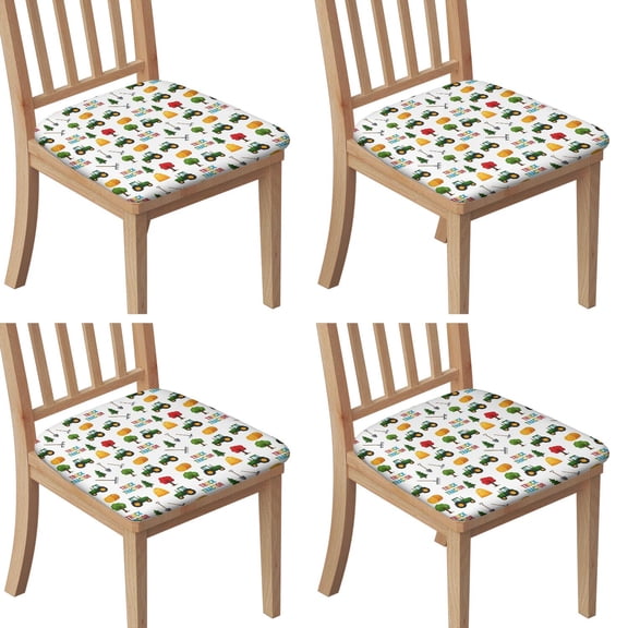 Cartoon Tractors Hay Bales White Pattern Seat Covers for Dining Room Chairs Set Of 4,Stretch Printed Washable Chair Seat Cover with Elastic Ties and Button,Removable Waterproof Couch Cushion Covers