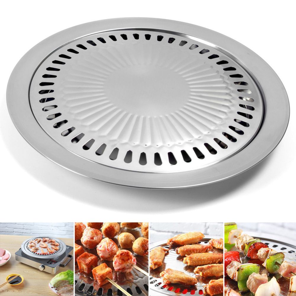 HRSR Smokeless Round Stovetop Grill Tray Nonstick Roasting Pan for