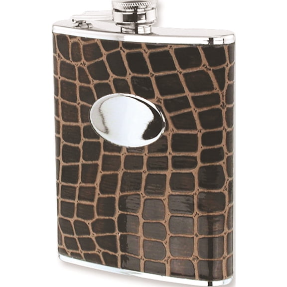 Brown Faux Leather Stainless Steel 8Oz Hip Flask Designer Jewelry by Sweet Pea