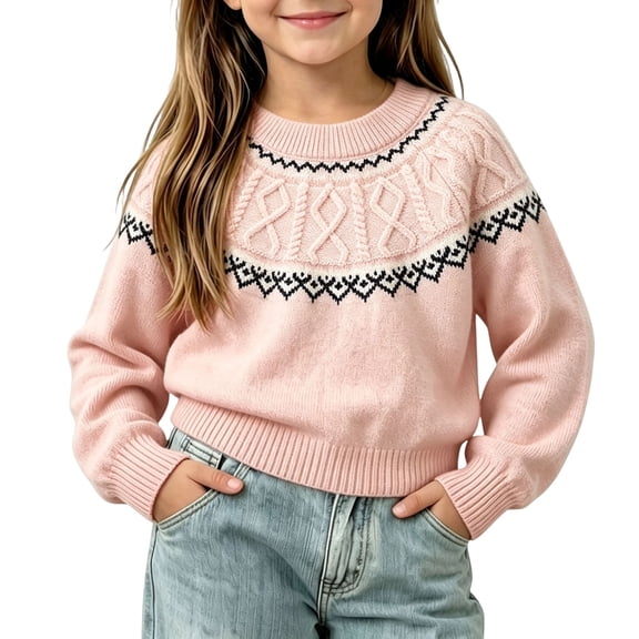 Zorckvet Girls Sweater Pullover Long Sleeve Soft Cozy Ribbed Cuffs Knit Sweater Pullover Sweater Crew Neck Sweater Winter Sweater