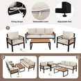 thumbnail image 3 of 4-Piece Outdoor Patio Furniture Sofa Set for 5, Acacia Wood Armrests, Beige Removable Cushions, Solid Wood Coffee Table, Garden Conversation Set, 3 of 7