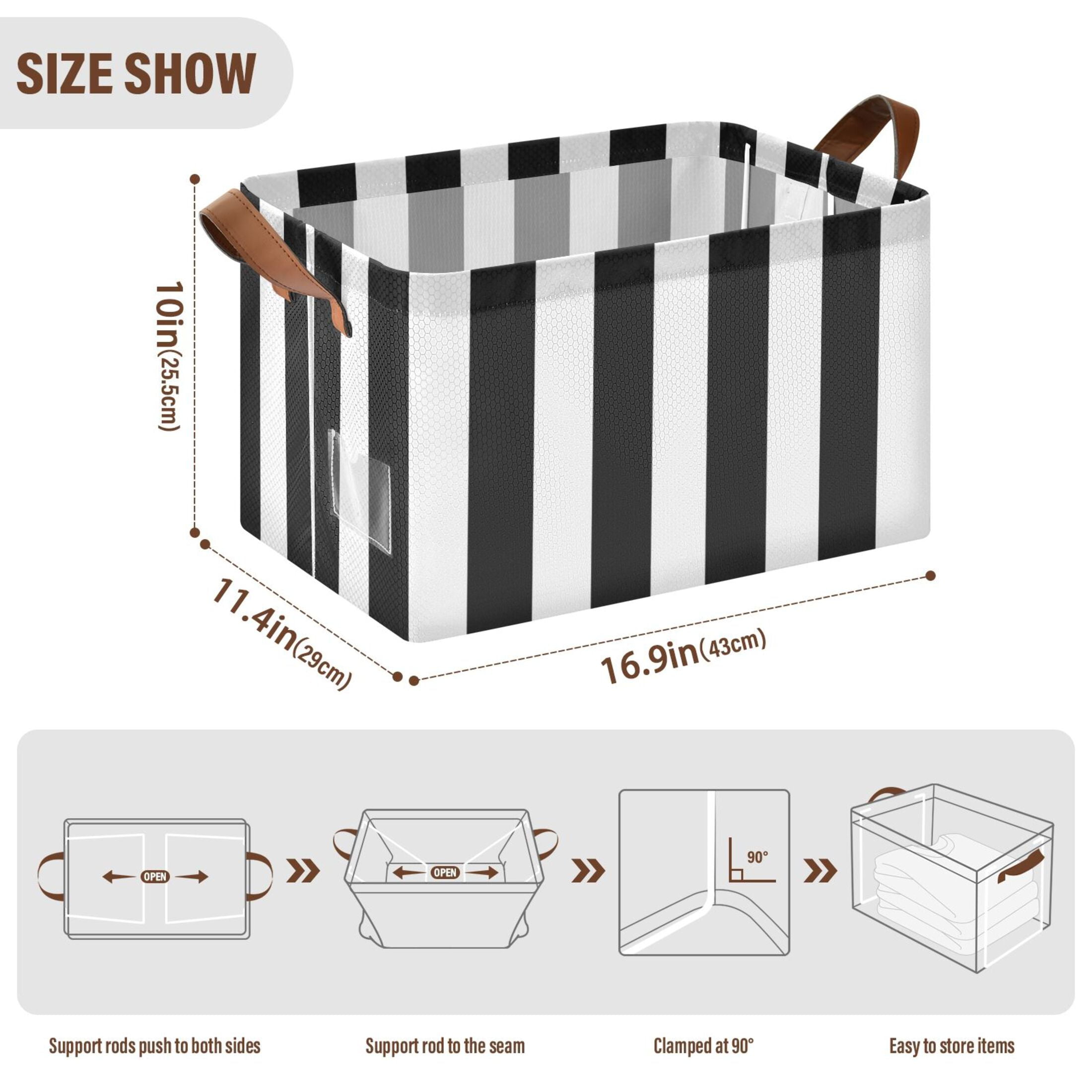 Ryvnso White and Black Stripe Pattern Storage Bins Large Basket Foldable Cube Toys Organizer with Handles 2 PCs