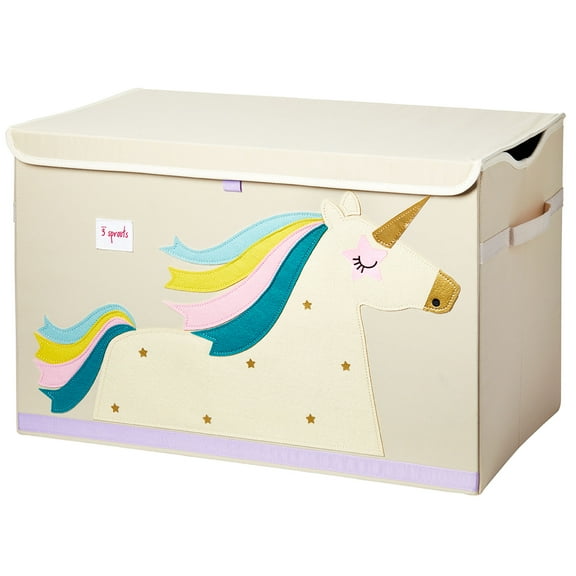 3 Sprouts Collapsible Toy Chest Storage Bin for Kids Playroom, Unicorn