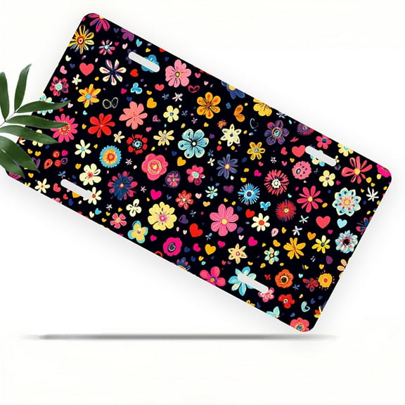 License Plate, Colorful Floral Pattern Decorative Front,Personalized Stainless Steel License Plate Cover For Men Women,12.2" X 6.2"
