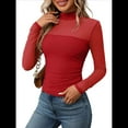 thumbnail image 1 of Blusa Sexy de Larga con Cuello Alto para Mujer, de Transparente y Fruncida, Ideal para Salir. Rojo S, 1 of 9