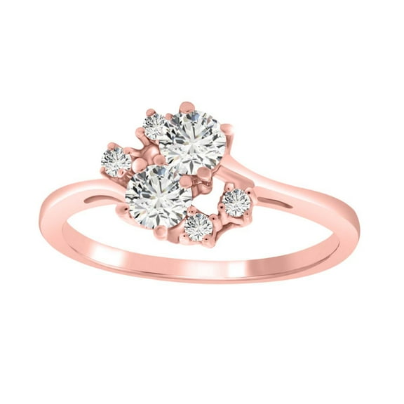 Aone 0.50 Ct Round Shape 2 Natural Diamond (I-J/I2-I3) In Center With 4 white Side Diamonds Elegant Big Two-Stone Design Crafted In 14K Rose White and Yellow Gold Engagement wedding Ring For Women