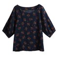 thumbnail image 2 of Mujeres Algodón Blusa de lino Estampado floral Vintage Manga tres cuartos Camisa suelta Casual Abanopi Camiseta de manga corta, 2 of 7