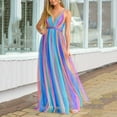 thumbnail image 2 of Puliio Womens Dresses Spring And Summer New European New Suspender Sexy Deep V-Neck Rainbow Chiffon Suspender Dress Summer Beach Vaction Resort Style Fasion Party Dresses, 2 of 5