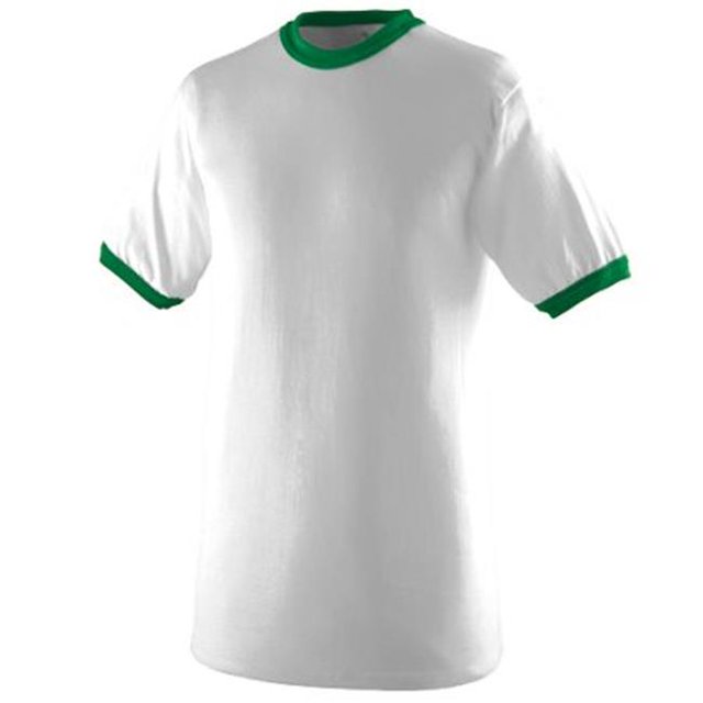 710A Ringer T-Shirt, White and Kelly, Large