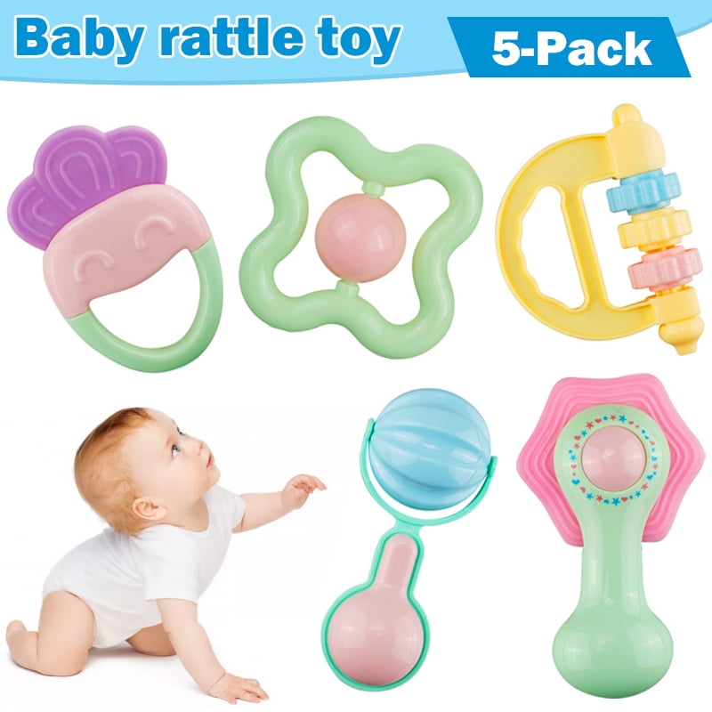 LNKOO 5 pcs Baby Rattles Teether, Shaker, Grab and Spin Rattle, Musical ...