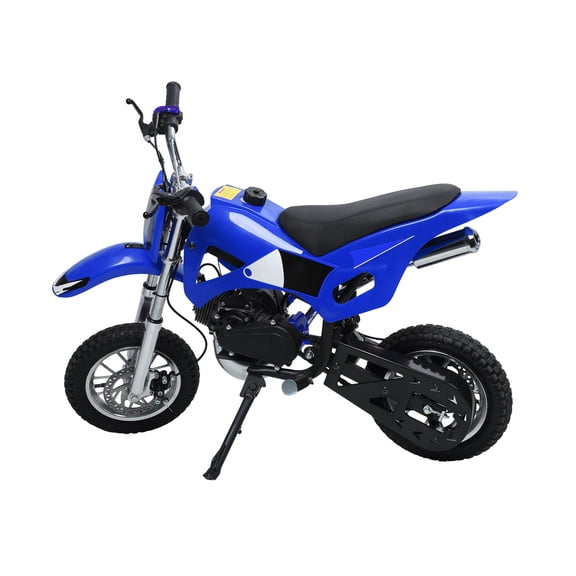 LEAQU 50cc Kids Dirt Bike - Gas Powered 2-Stroke Mini Motorcycle with Off-Road Tires, Disc Brakes, 24.8 MPH Top Speed, for Ages 8-14 (Blue)