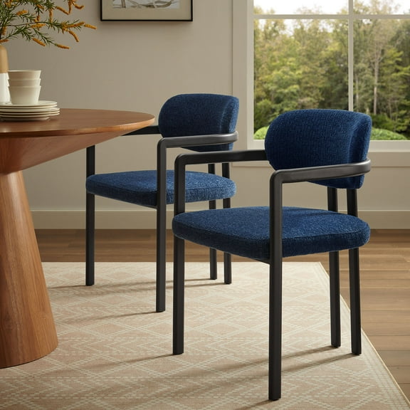 Modway Elio Barrel Fabric and Metal Dining Chair in Black Navy