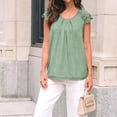 thumbnail image 7 of Womens Lace Tops Pleated Short Sleeve Shirts Summer Business Casual Dressy Blouses Mint Green L, 7 of 7