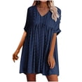 thumbnail image 1 of Vestido de verano para mujer, cuello en V, manga corta, informal, suelto, fluido, vestido oscilante Fridja  qw4075, 1 of 5